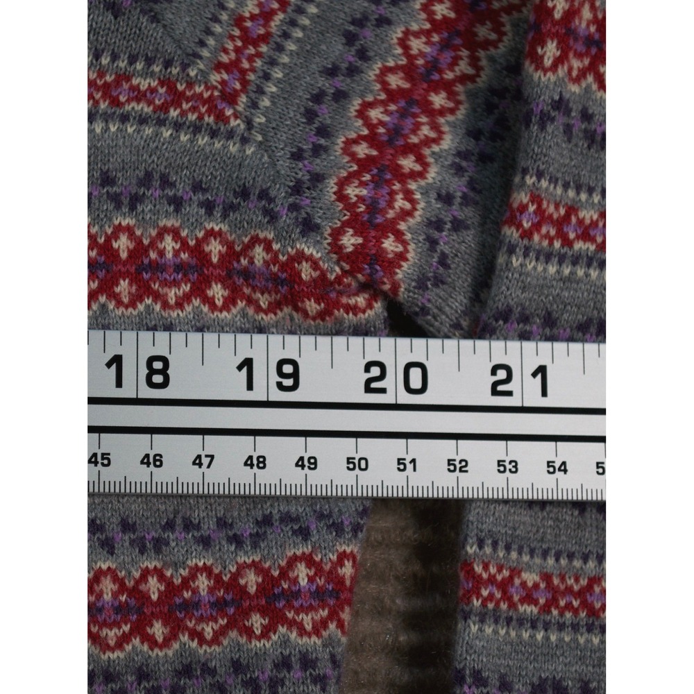 G.H. Bass Fair Isle Cardigan Sweater Gray Red Knit Button Front L Flawed - Picture 7 of 10